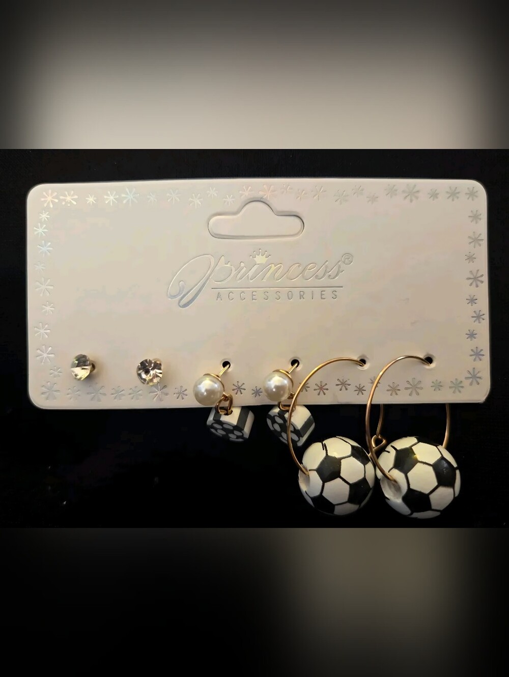 Princess Accessories Soccer Ball Earring Set - Black & White